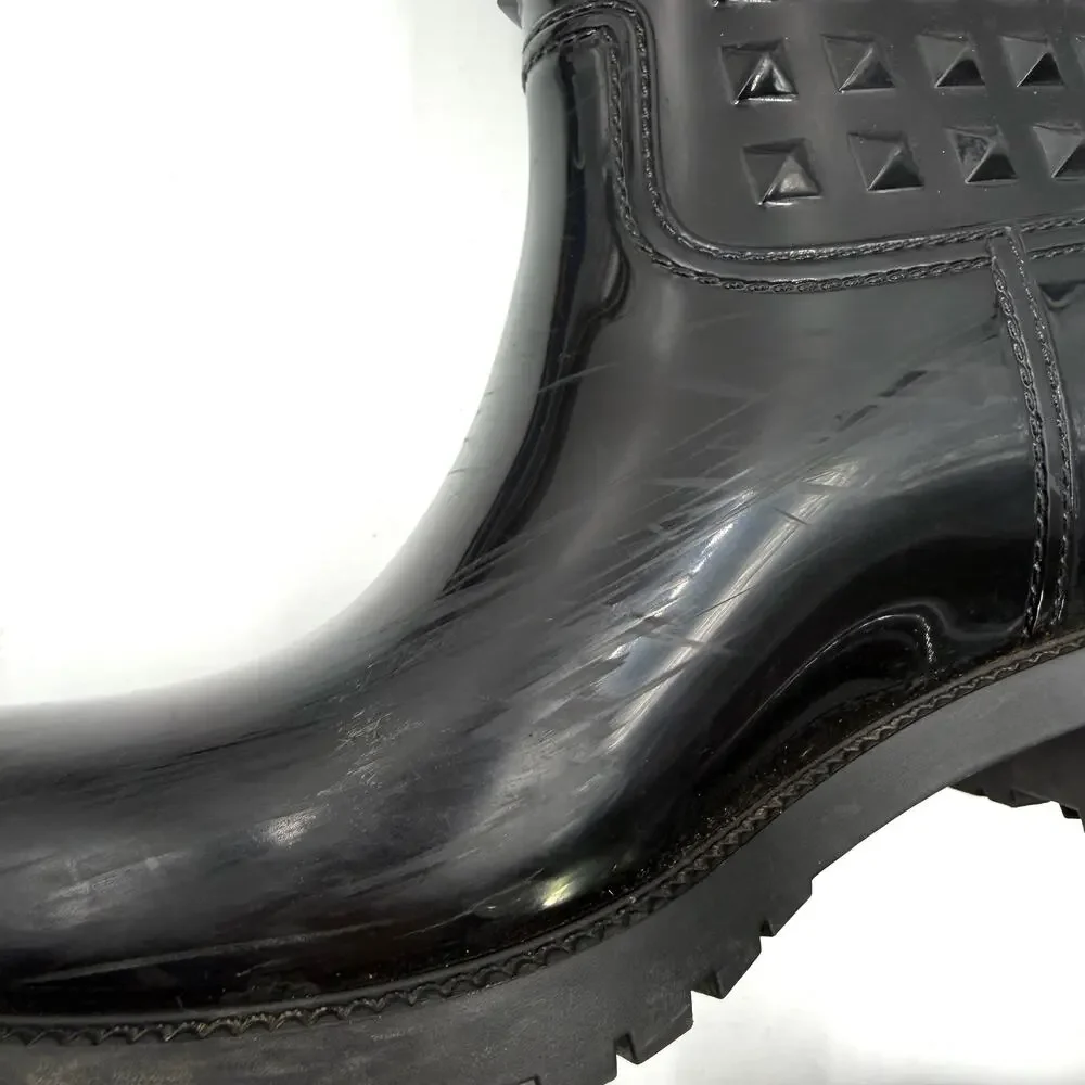Valentino Rockstud Rainboots‎ Black Mid Calf Rubber Waterproof Sz 37 / 7 Women's